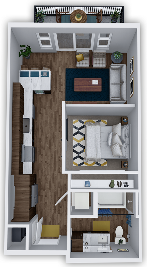 Floor plan for studio, 1 bath, 568 sqft